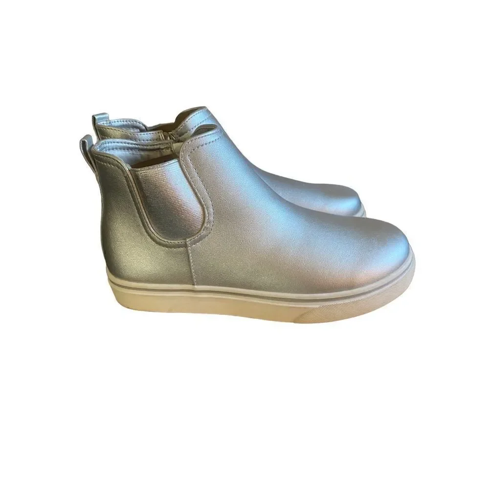 lands end NWT girls youth, silver metallic, zip booties, size 6